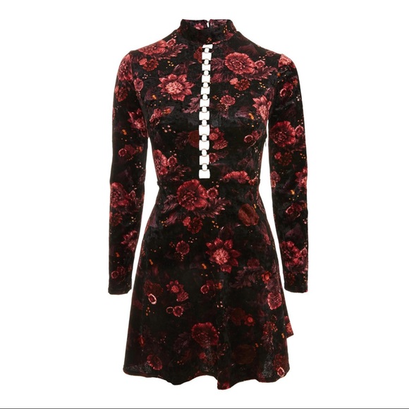 NEW TOPSHOP FLORAL VELVET SKATER DRESS - Picture 7 of 8